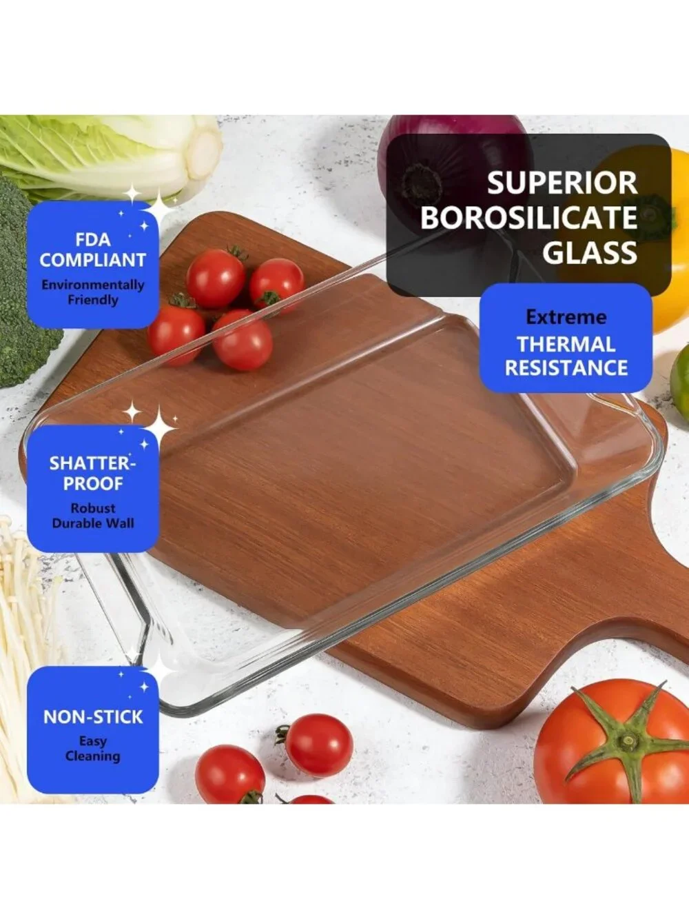 4-Piece Deep Glass Baking Dish Set with Lids - Versatile Sizes for Cooking
